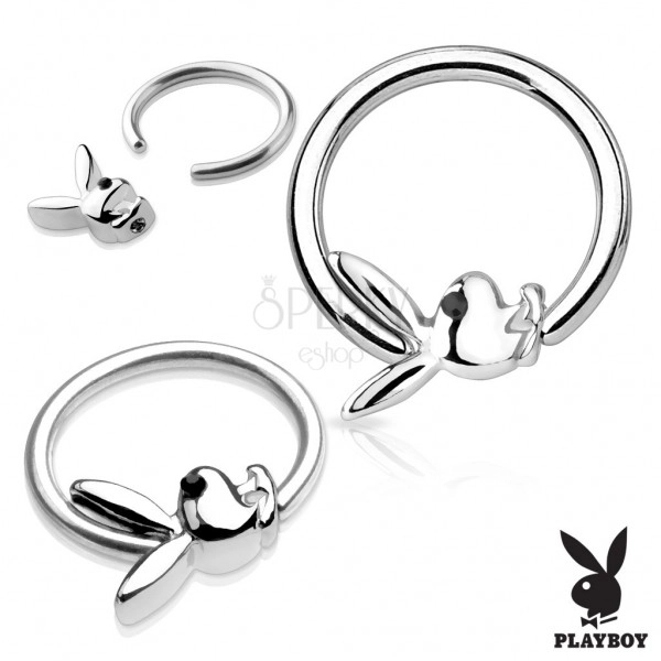 Piercing, kroužek z chirurgické oceli stříbrné barvy se zajíčkem Playboy