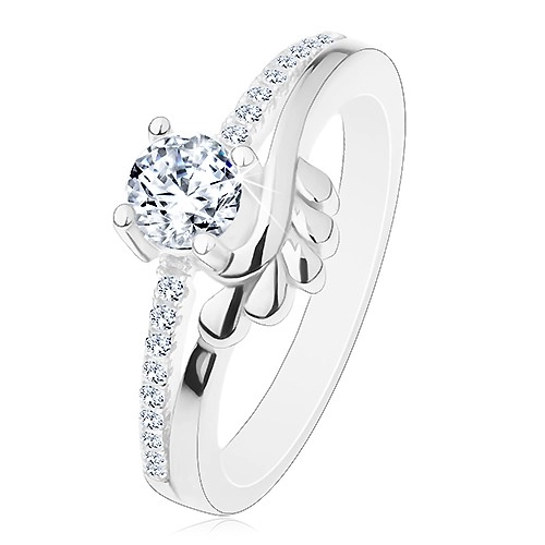 Zásnubní prsten, stříbro 925, čirý zirkon a třpytivá ramena, lístečky - Velikost: 60