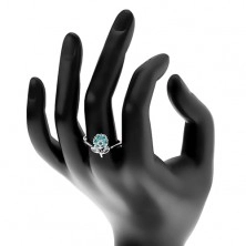 Prsten ve stříbrném odstínu s barevným zirkonovým kvítkem, stonek s lístky