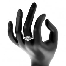 Blýskavý zásnubní prsten, stříbro 925, rozdvojená ramena, kruh se zirkonem