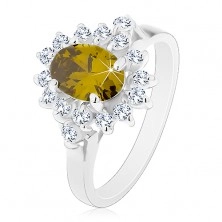 Prsten ve stříbrném odstínu, velký barevný ovál s čirým lemem