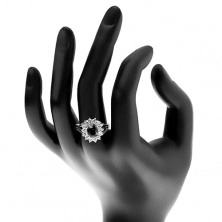 Prsten s rozdělenými rameny, barevný zirkonový ovál s čirou obrubou