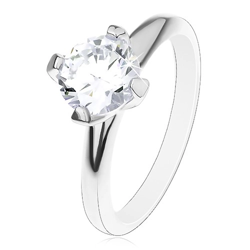 Zásnubní prsten ze stříbra 925, vyvýšený kulatý zirkon čiré barvy - Velikost: 50