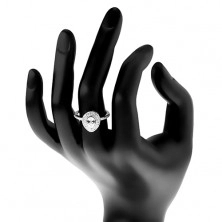 Stříbrný zásnubní prsten 925, čirá broušená kapka ve dvojité kontuře