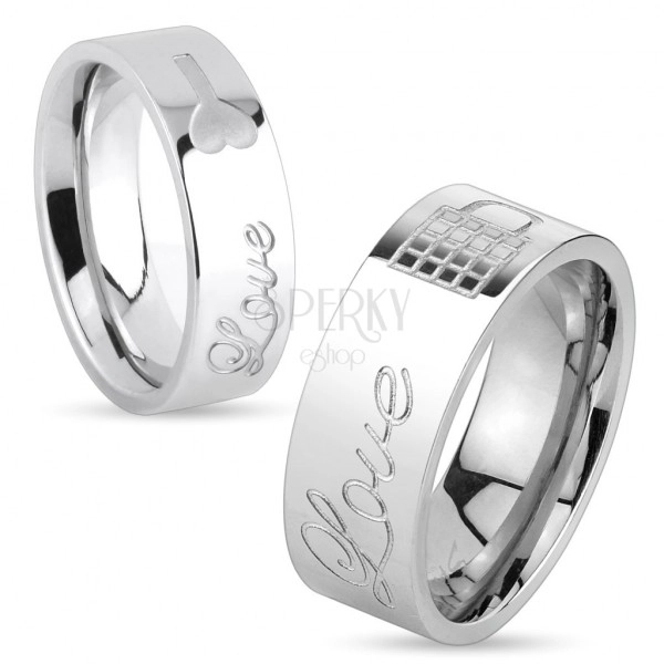 Prsten z chirurgické oceli stříbrné barvy, nápis Love a klíček, 6 mm