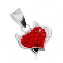 Stříbrný přívěsek 925 - srdce s růžky, černým ocáskem a červenými zirkony