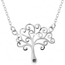 Stříbrný náhrdelník 925, tenký řetízek a přívěsek - lesklý strom života