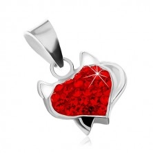 Sada náušnic a přívěsku ze stříbra 925, červené zirkonové srdce, růžky a černý ocásek