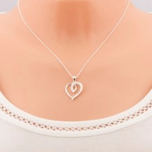 Stříbrný 925 náhrdelník, nesouměrný obrys srdce s třpytivou polovinou