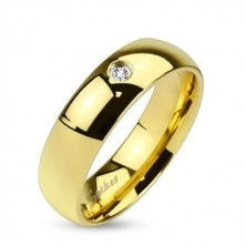 Ocelový prsten ve zlatém odstínu, lesklý hladký povrch, čirý zirkonek, 6 mm