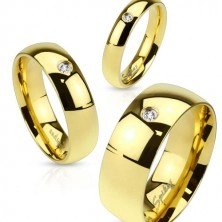 Prsten z oceli 316L zlaté barvy, čirý zirkonek, lesklý hladký povrch, 4 mm