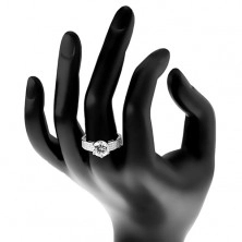 Prsten ze stříbra 925 - zásnubní, širší zirkonová ramena, velký kulatý zirkon