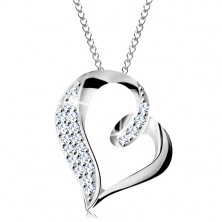 Stříbrný náhrdelník 925, nepravidelná kontura srdce se smyčkou a zirkonky