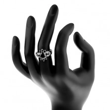 Prsten stříbrné barvy, barevný zirkonový ovál a kulaté čiré zirkonky