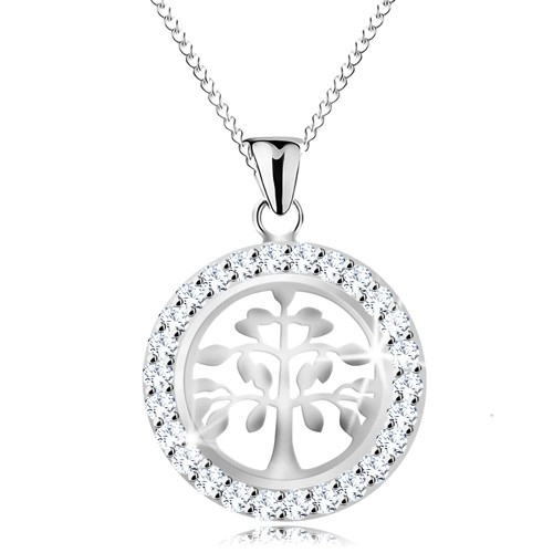 Stříbrný 925 náhrdelník, přívěsek - lesklý strom života ve třpytivém kruhu