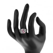 Prsten s rozvětvenými rameny, zdobený čirými zirkony a barevnými zrnky