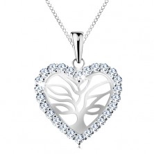 Stříbrný náhrdelník 925, strom života ve třpytivém srdíčku, řetízek