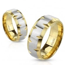 Prsten z oceli 316L, zlatý a stříbrný odstín, zářezy na okrajích, 6 mm