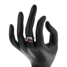 Prsten s lesklými zahnutými rameny, tři barevné zrnkovité zirkony