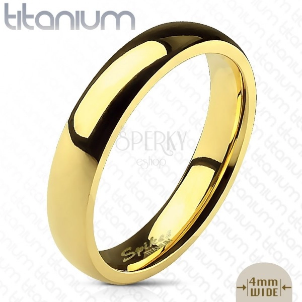 Hladký titanový prsten s lesklým vypouklým povrchem, zlatý odstín, 4 mm