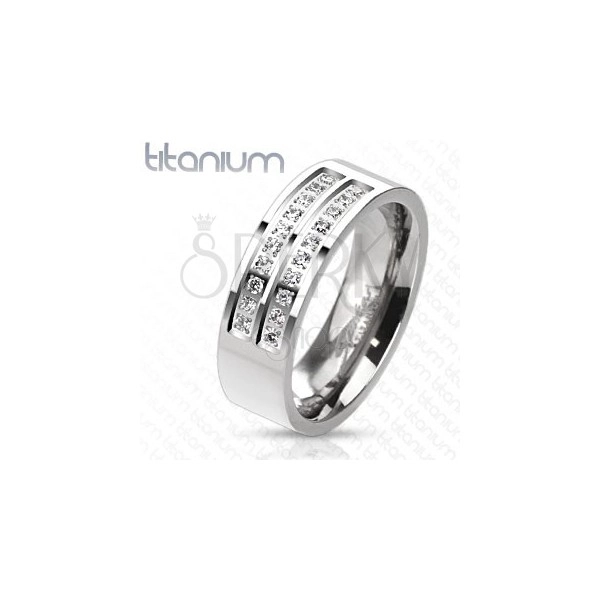 Prsten z titanu ve stříbrném odstínu s liniemi čirých zirkonů, 8 mm