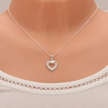 Stříbrný náhrdelník 925 - obrys srdce ze zirkonových linií, řetízek