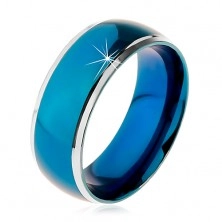 Prsten z chirurgické oceli, zaoblený modrý pruh, lemy stříbrné barvy, 8 mm