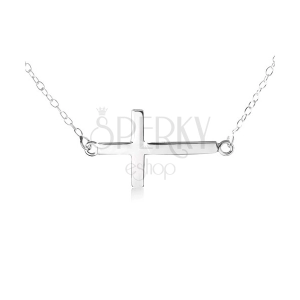 Náhrdelník ze stříbra 925, jemný řetízek, přívěsek ve tvaru plochého lesklého kříže