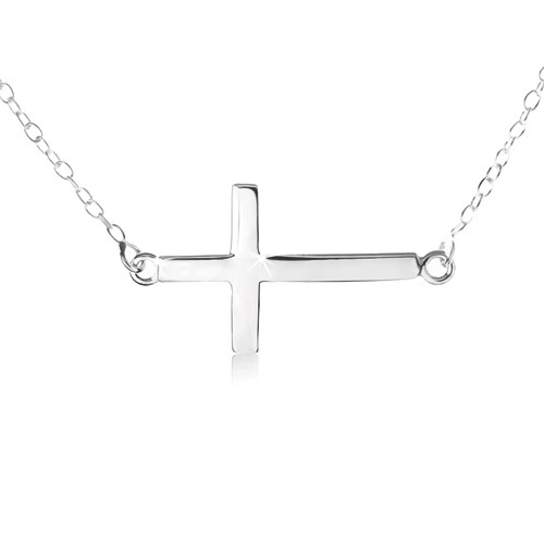 Náhrdelník ze stříbra 925, jemný řetízek, přívěsek ve tvaru plochého lesklého kříže