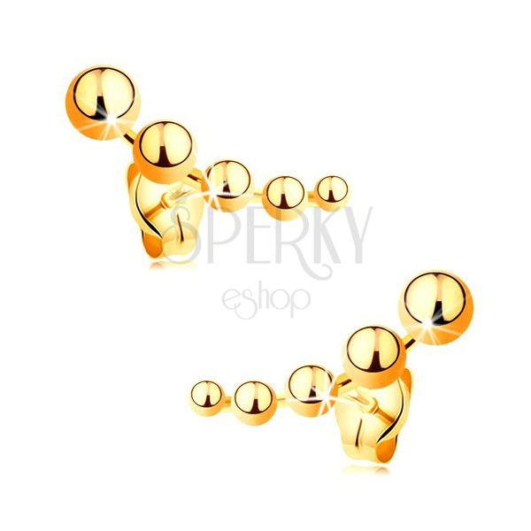 Puzetové náušnice ze žlutého zlata 585 - zmenšující se kuličky