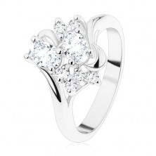 Prsten ve stříbrném odstínu, dva broušené ovály a čiré zirkonky