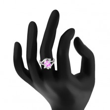 Prsten ve stříbrném odstínu, dva broušené barevné ovály, čiré zirkonky