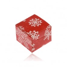 Červená dárková krabička na prsten, přívěsek nebo náušnice, sněhové vločky