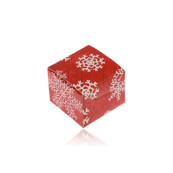 Červená dárková krabička na prsten, přívěsek nebo náušnice, sněhové vločky