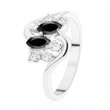 Prsten se zvlněnými rameny, stříbrný odstín, barevná zrnka a čiré zirkony