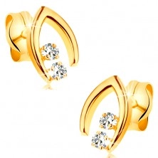 Diamantové náušnice ve žlutém 14K zlatě - dvojice briliantů ve špičaté podkůvce