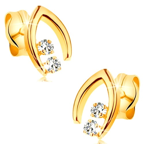 Levně Diamantové náušnice ve žlutém 14K zlatě - dvojice briliantů ve špičaté podkůvce
