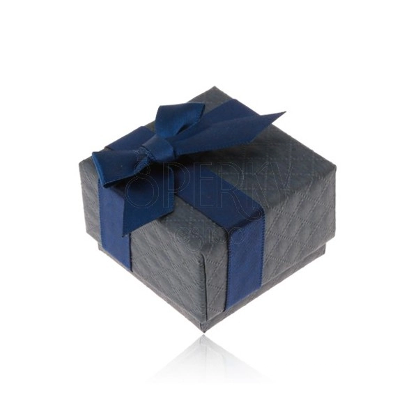 Dárková krabička na prsten, přívěsek a náušnice, tmavě modrá barva, mašlička