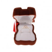 Sametová krabička na prsten, náušnice nebo přívěsek, hnědý medvídek s čepicí