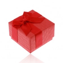 Červená dárková krabička na prsten, přívěsek nebo náušnice, lesklá mašlička
