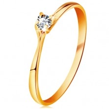 Prsten ve žlutém 14K zlatě - třpytivý čirý briliant v lesklém vyvýšeném kotlíku