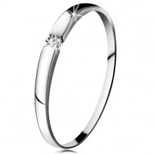 Diamantový prsten z bílého 14K zlata - briliant čiré barvy, jemně vypouklá ramena