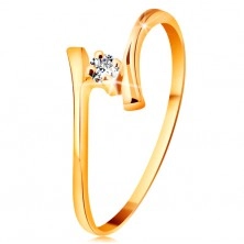 Prsten ze žlutého zlata 585 - zářivý čirý briliant, tenká zahnutá ramena
