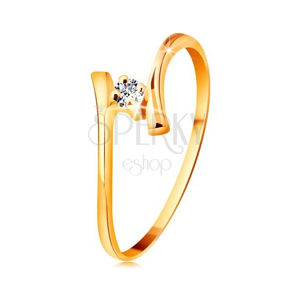 Prsten ze žlutého zlata 585 - zářivý čirý briliant, tenká zahnutá ramena