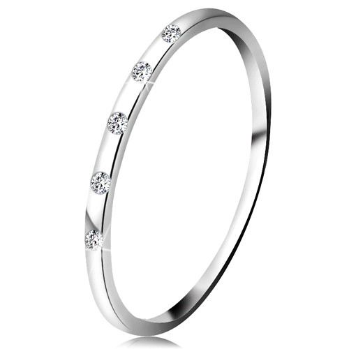Prsten v bílém 14K zlatě - pět drobných čirých diamantů, tenký kroužek - Velikost: 62