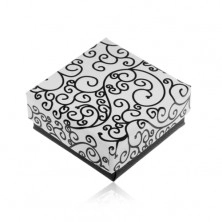 Dárková krabička v černobílém provedení, potisk se spirálovitými ornamenty