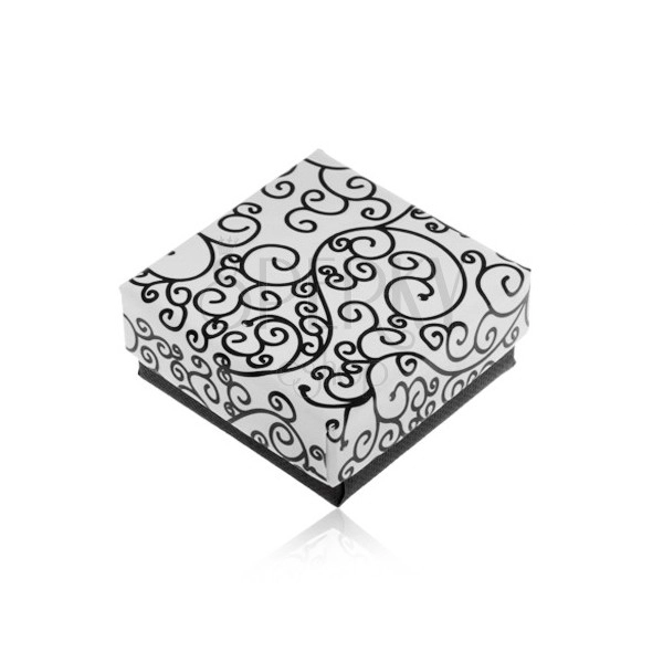 Dárková krabička v černobílém provedení, potisk se spirálovitými ornamenty