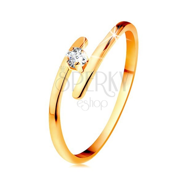 Diamantový prsten ve žlutém 14K zlatě - zářivý čirý briliant, tenká prodloužená ramena