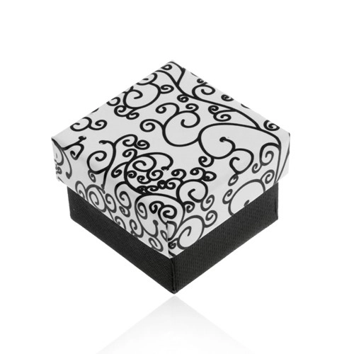 Černobílá krabička na náušnice, přívěsek nebo prsten, vzor se spirálami