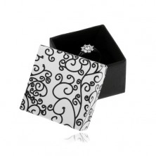 Černobílá krabička na náušnice, přívěsek nebo prsten, vzor se spirálami